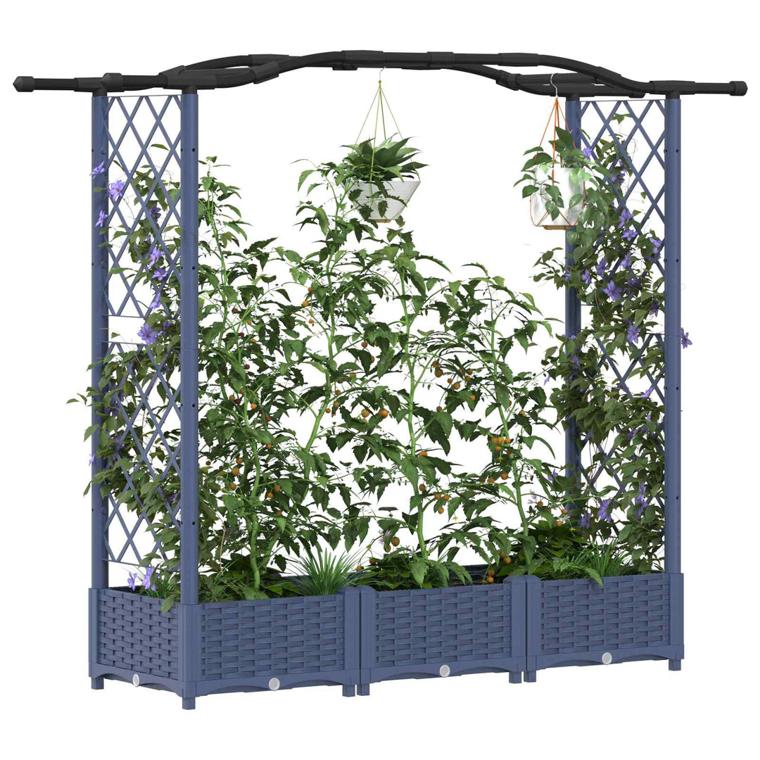 Hævet Bed med Trellis og Tag Grå 169 x 40 x 125 cm PP