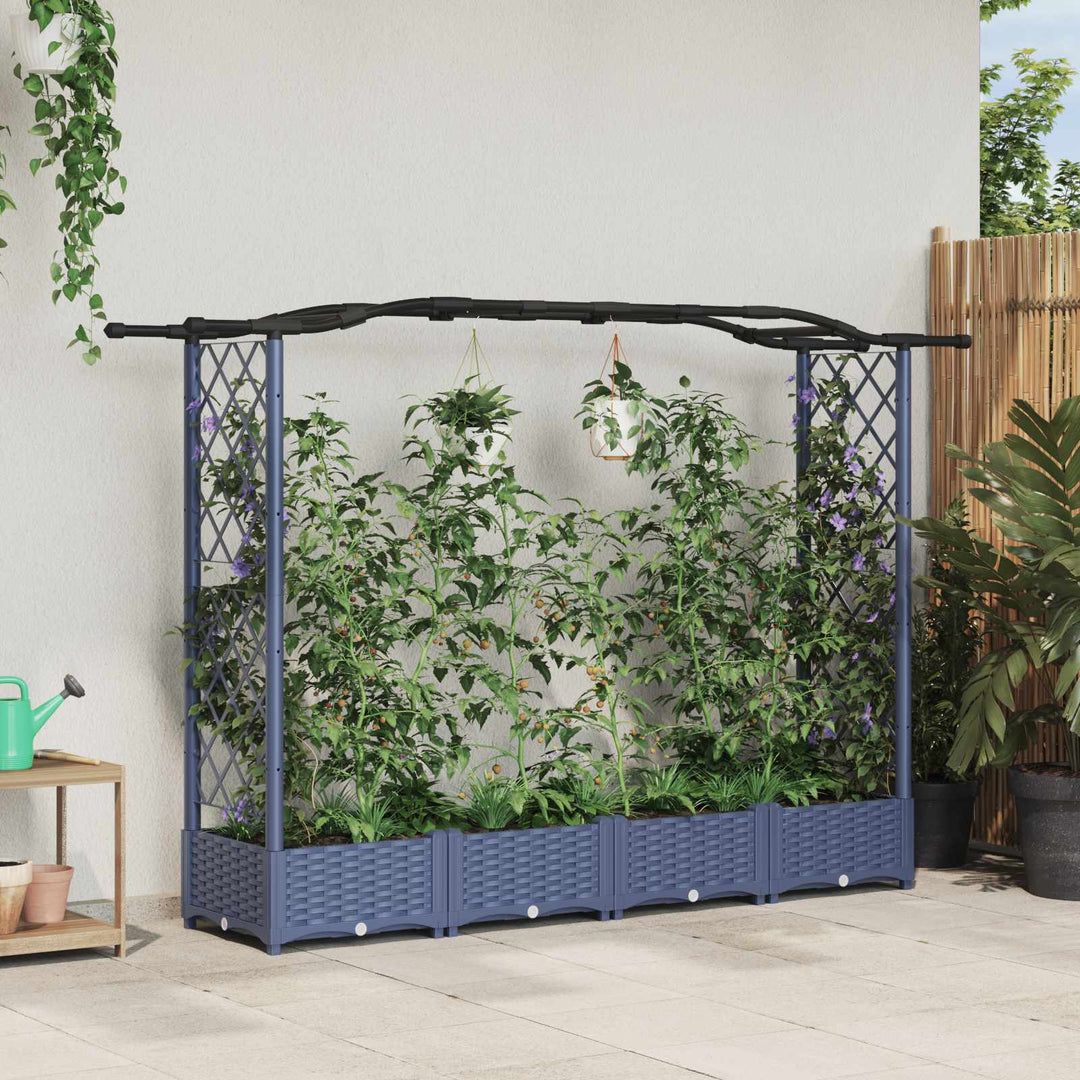 Hævet Bed med Trellis og Tag Grå 207 x 40 x 126 cm PP