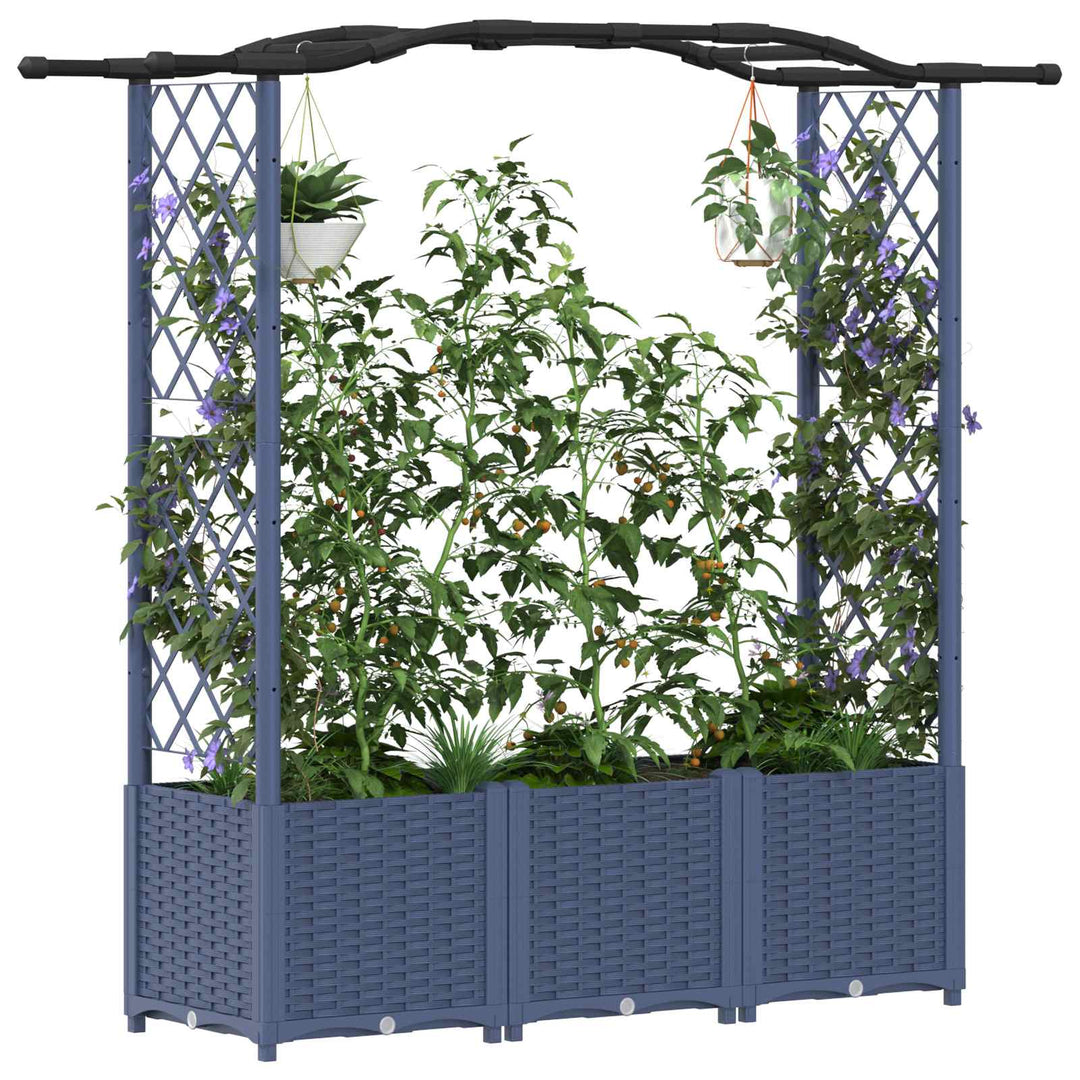 Hævet Bed med Trellis og Tag Grå 164 x 40 x 142 cm PP