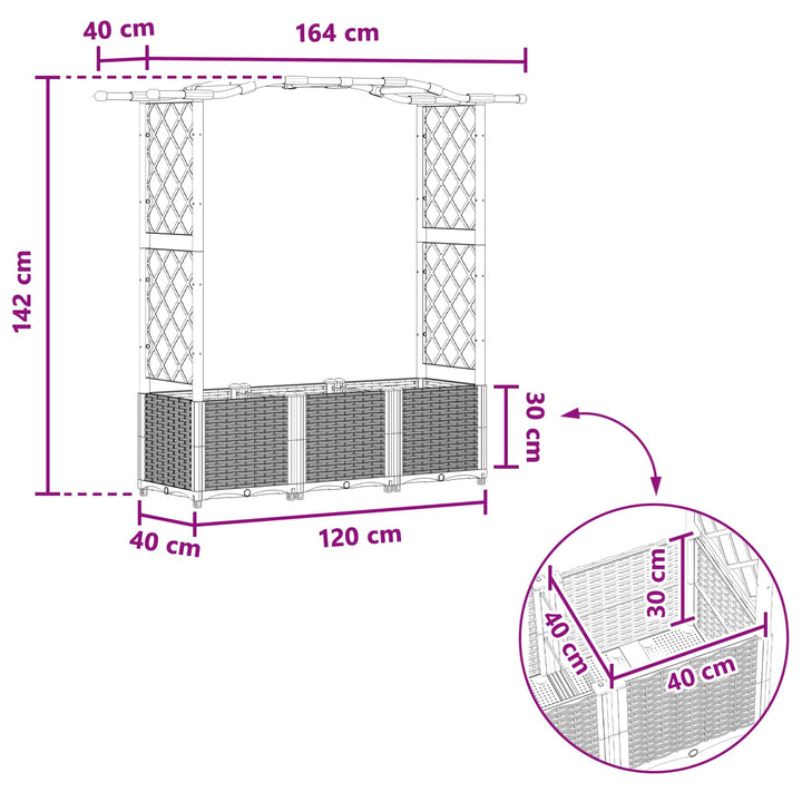 Hævet Bed med Trellis og Tag Grå 164 x 40 x 142 cm PP
