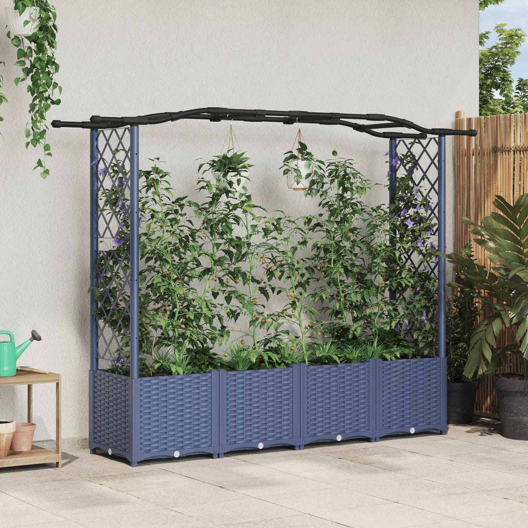 Hævet Bed med Trellis og Tag Grå 204 x 40 x 141 cm PP