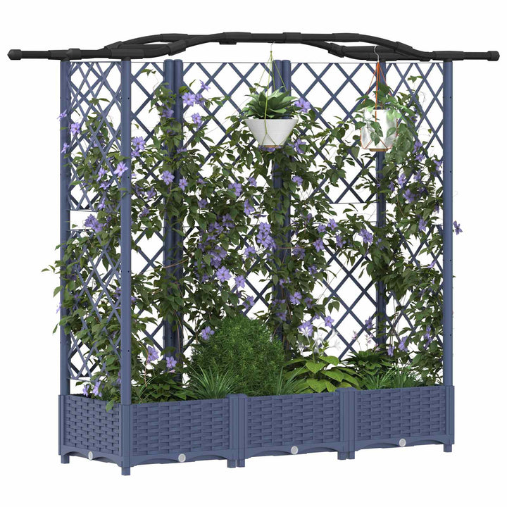 Hævet Bed med Trellis og Tag Grå 163 x 40 x 123 cm PP