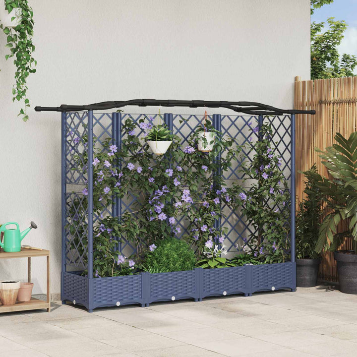 Hævet Bed med Trellis og Tag Grå 203,5 x 40 x 123 cm PP