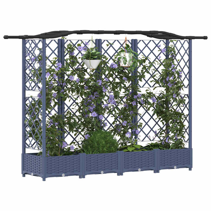 Hævet Bed med Trellis og Tag Grå 203,5 x 40 x 123 cm PP