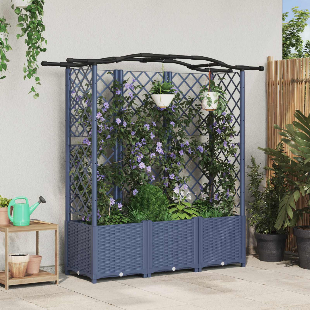 Hævet Bed med Trellis og Tag Grå 163 x 40 x 138 cm PP