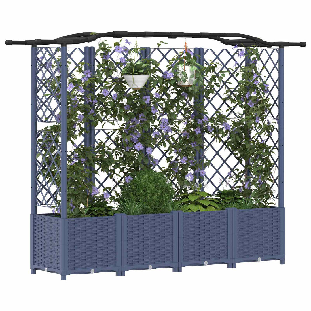 Hævet Bed med Trellis og Tag Grå 204 x 40 x 138 cm PP