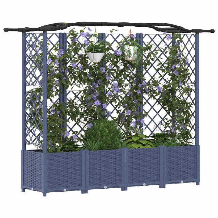 Hævet Bed med Trellis og Tag Grå 204 x 40 x 138 cm PP