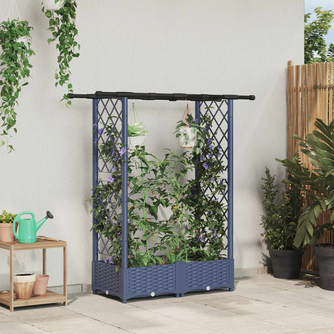 Hævet Bed med Trellis og Tag Grå 122,5 x 40 x 123 cm PP