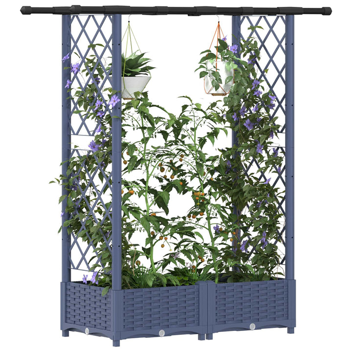 Hævet Bed med Trellis og Tag Grå 122,5 x 40 x 123 cm PP