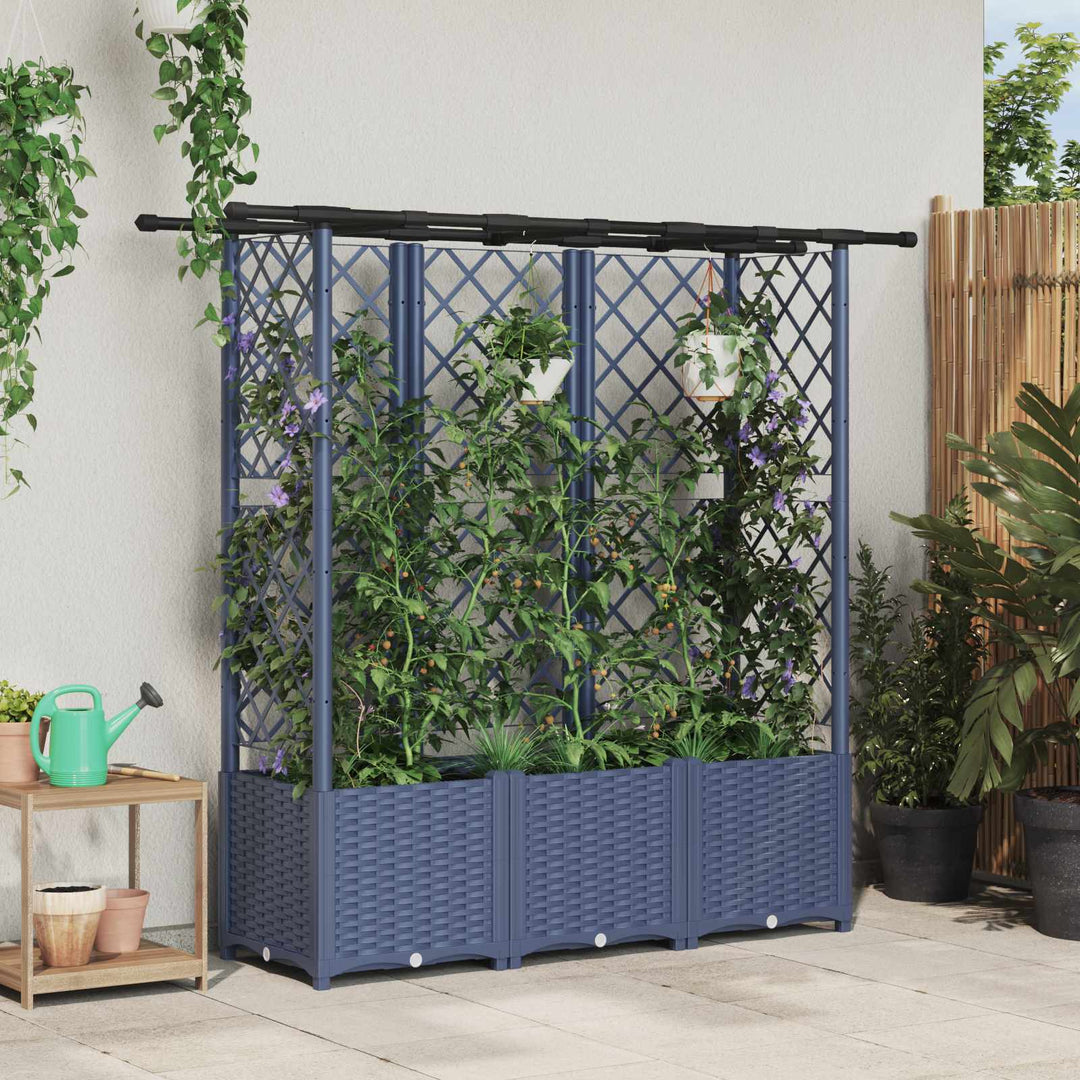 Hævet Bed med Trellis og Tag Grå 162,5 x 40 x 138 cm PP