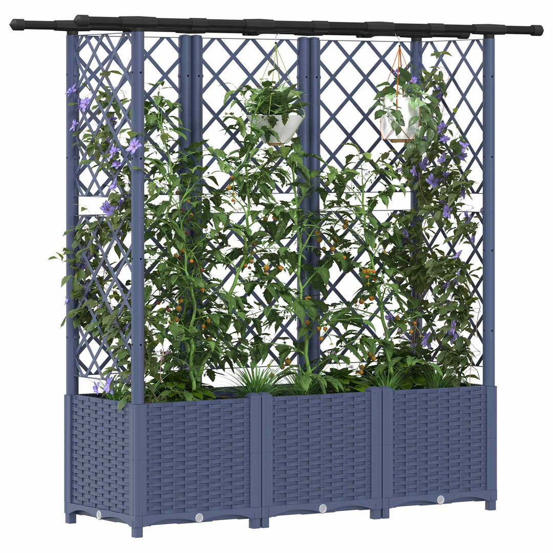 Hævet Bed med Trellis og Tag Grå 162,5 x 40 x 138 cm PP