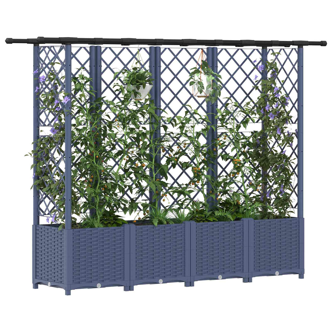 Hævet Bed med Trellis og Tag Grå 203 x 40 x 138 cm PP