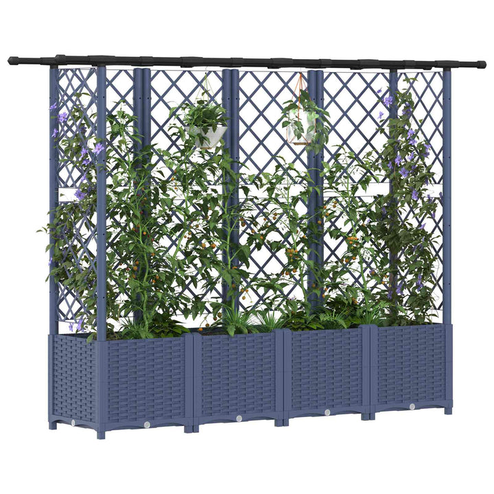 Hævet Bed med Trellis og Tag Grå 203 x 40 x 138 cm PP