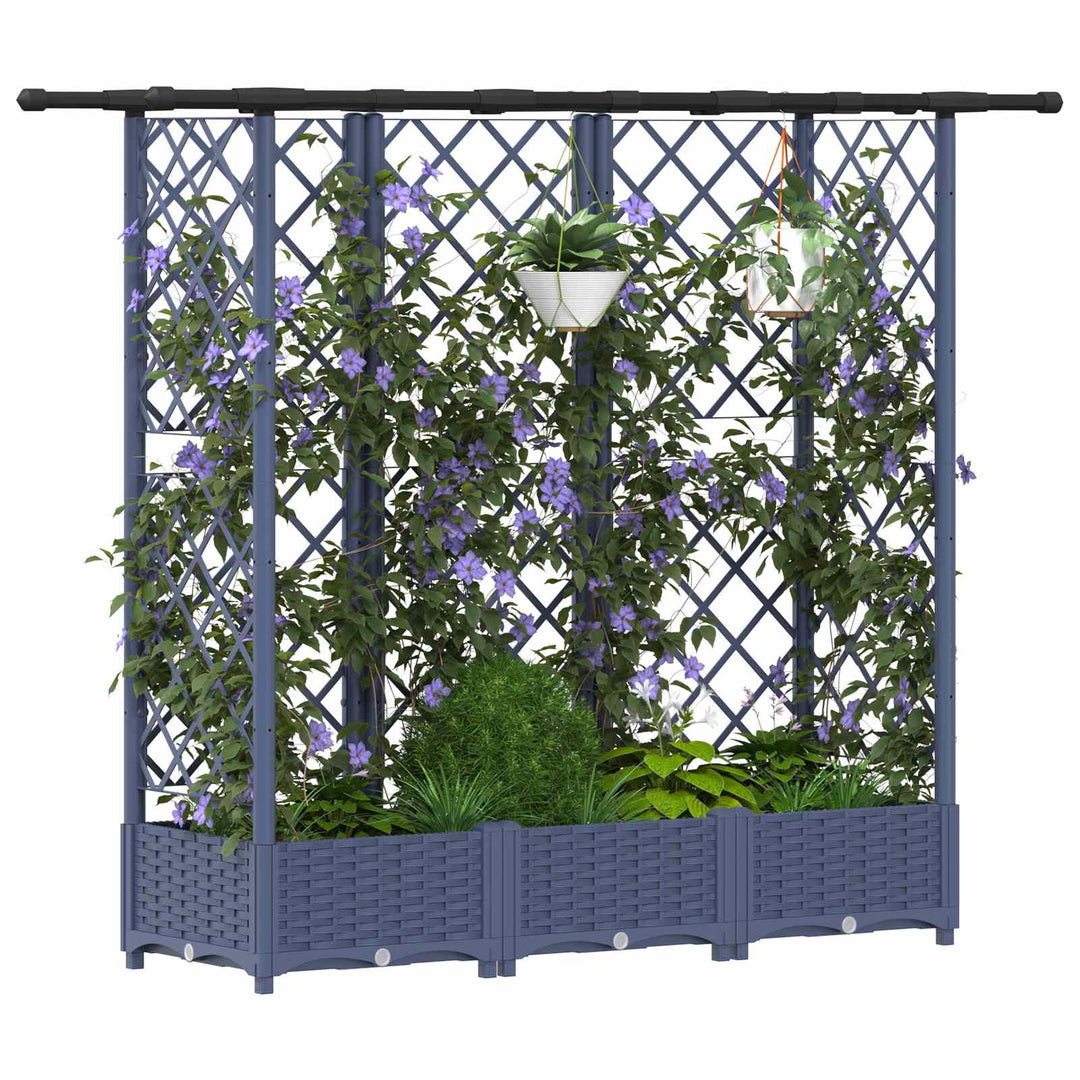 Hævet Bed med Trellis og Tag Grå 164 x 40 x 121 cm PP