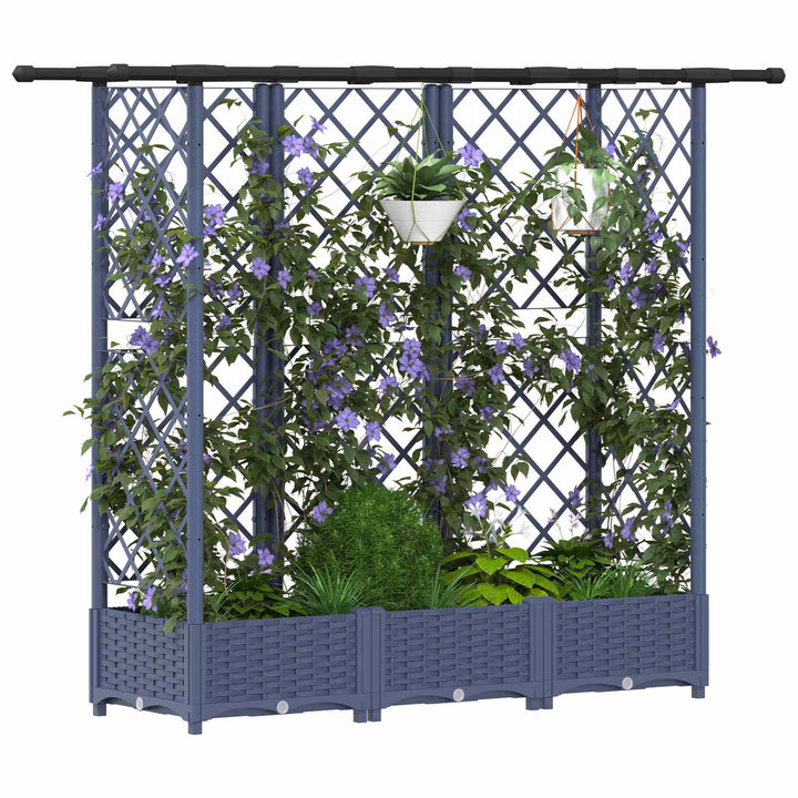 Hævet Bed med Trellis og Tag Grå 164 x 40 x 121 cm PP
