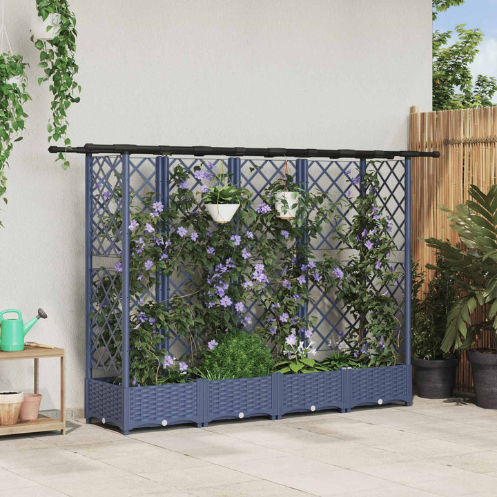 Hævet Bed med Trellis og Tag Grå 202,5 x 40 x 121 cm PP