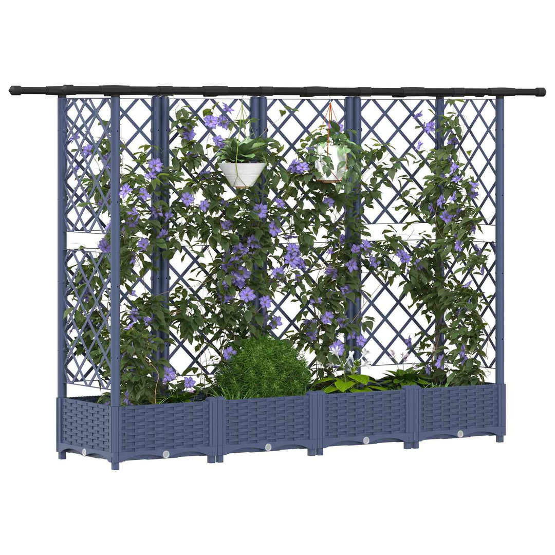 Hævet Bed med Trellis og Tag Grå 202,5 x 40 x 121 cm PP