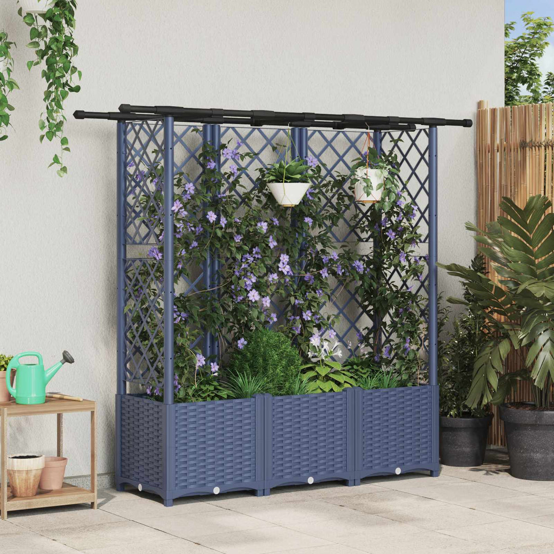 Hævet Bed med Trellis og Tag Grå 163,5 x 40 x 136 cm PP