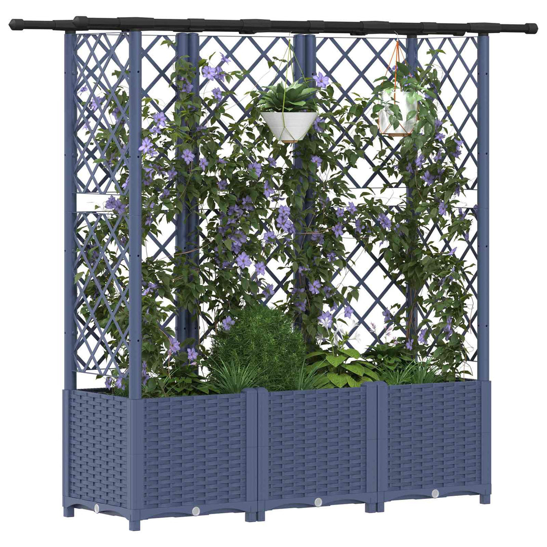 Hævet Bed med Trellis og Tag Grå 163,5 x 40 x 136 cm PP