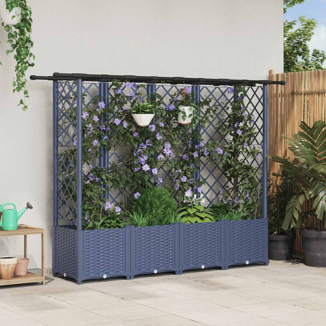 Hævet Bed med Trellis og Tag Grå 202 x 40 x 136 cm PP