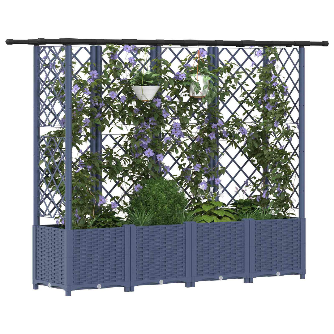 Hævet Bed med Trellis og Tag Grå 202 x 40 x 136 cm PP