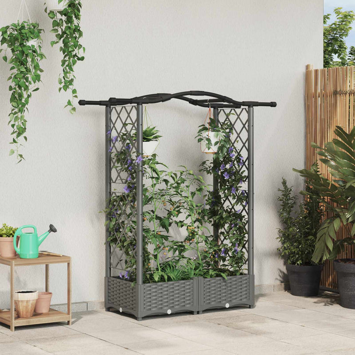 Hævet Bed med Trellis og Tag Lysegrå 124 x 40 x 125 cm PP