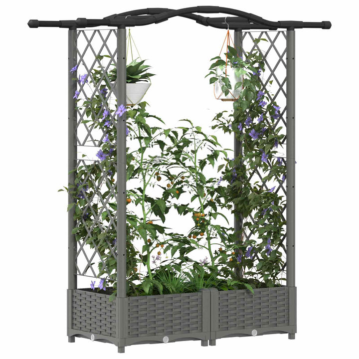 Hævet Bed med Trellis og Tag Lysegrå 124 x 40 x 125 cm PP