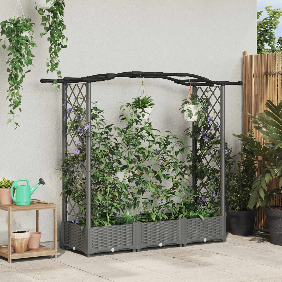 Hævet Bed med Trellis og Tag Lysegrå 169 x 40 x 125 cm PP