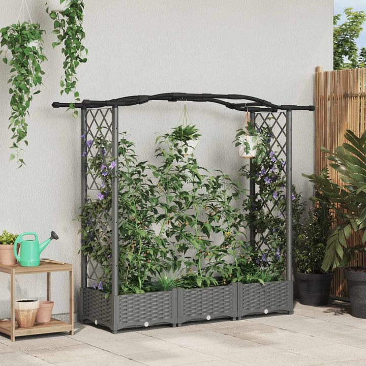Hævet Bed med Trellis og Tag Lysegrå 169 x 40 x 125 cm PP