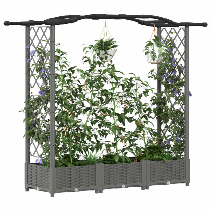 Hævet Bed med Trellis og Tag Lysegrå 169 x 40 x 125 cm PP