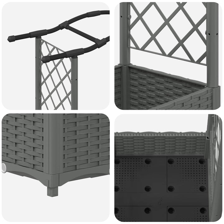Hævet Bed med Trellis og Tag Lysegrå 207 x 40 x 126 cm PP