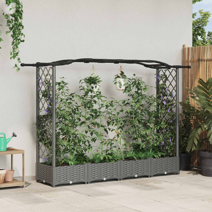 Hævet Bed med Trellis og Tag Lysegrå 207 x 40 x 126 cm PP