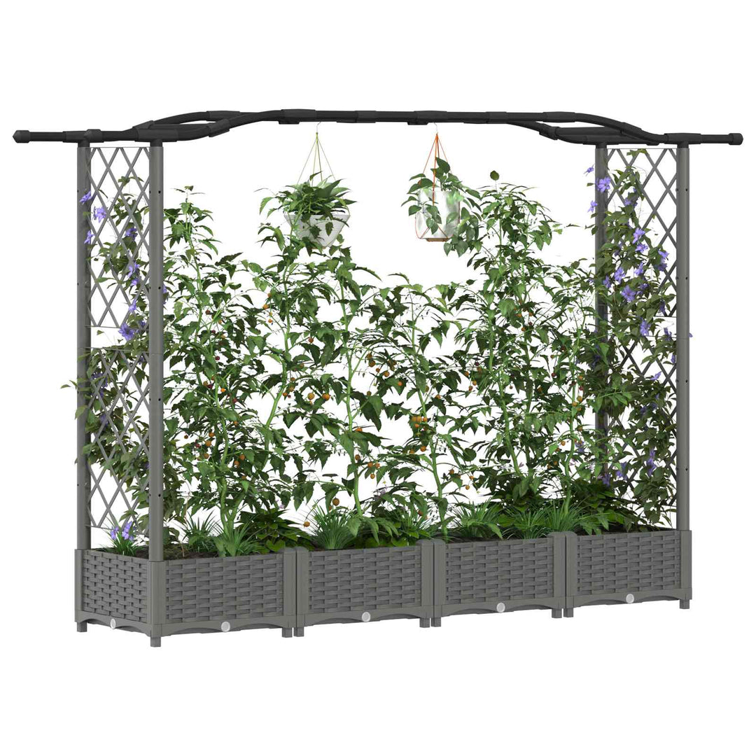 Hævet Bed med Trellis og Tag Lysegrå 207 x 40 x 126 cm PP