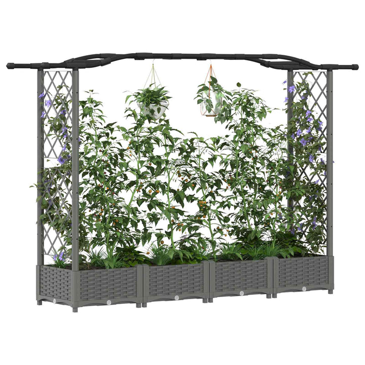 Hævet Bed med Trellis og Tag Lysegrå 207 x 40 x 126 cm PP