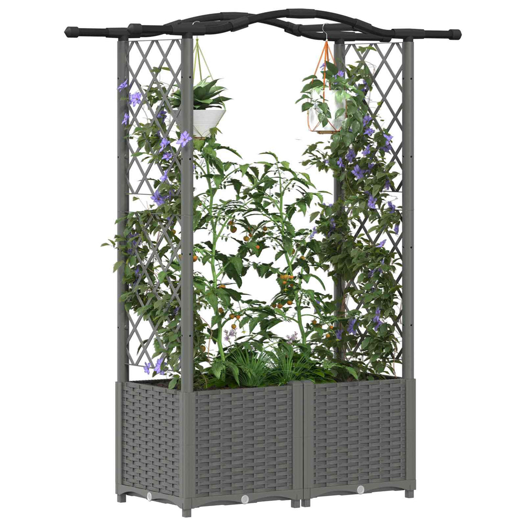 Hævet Bed med Trellis og Tag Lysegrå 125 x 40 x 138 cm PP