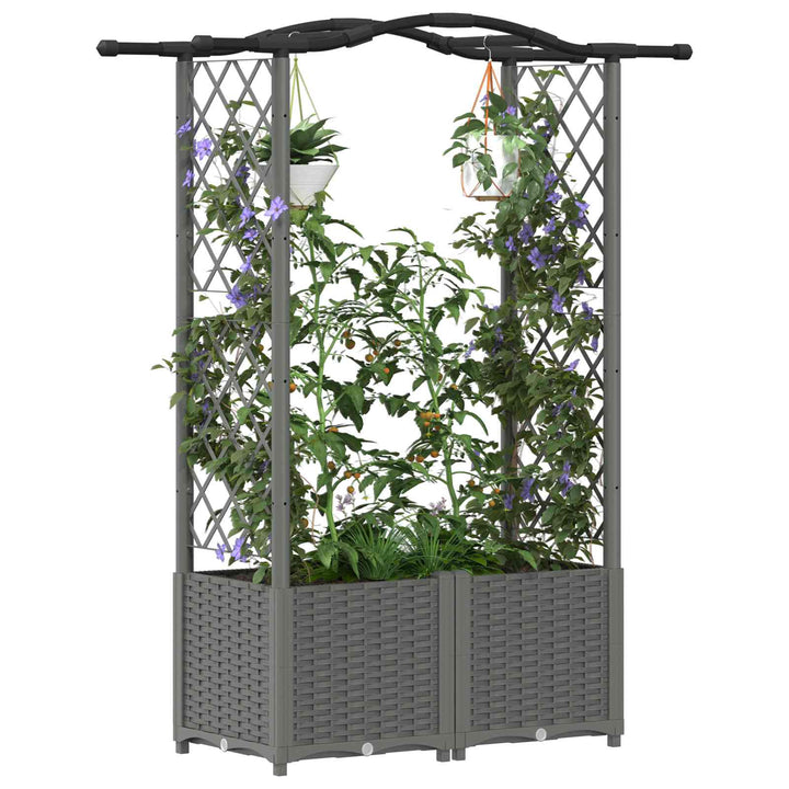 Hævet Bed med Trellis og Tag Lysegrå 125 x 40 x 138 cm PP
