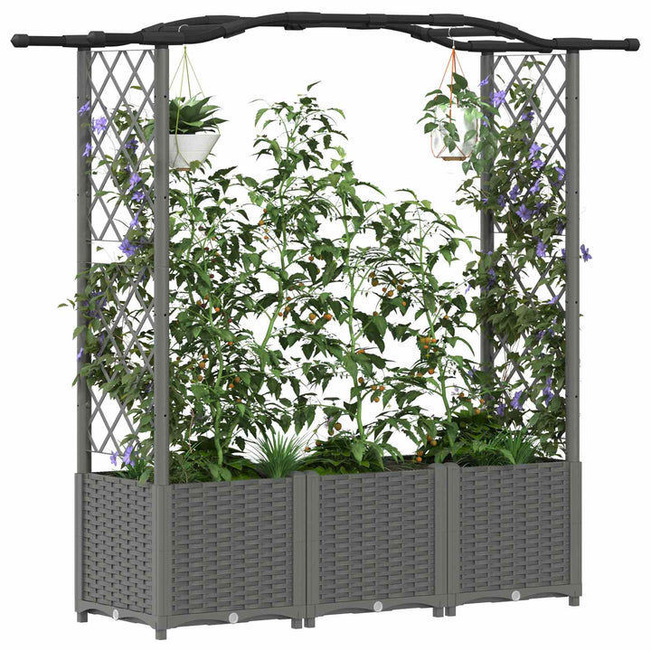 Hævet Bed med Trellis og Tag Lysegrå 164 x 40 x 142 cm PP