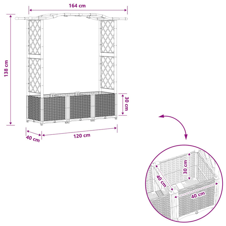 Hævet Bed med Trellis og Tag Lysegrå 164 x 40 x 142 cm PP