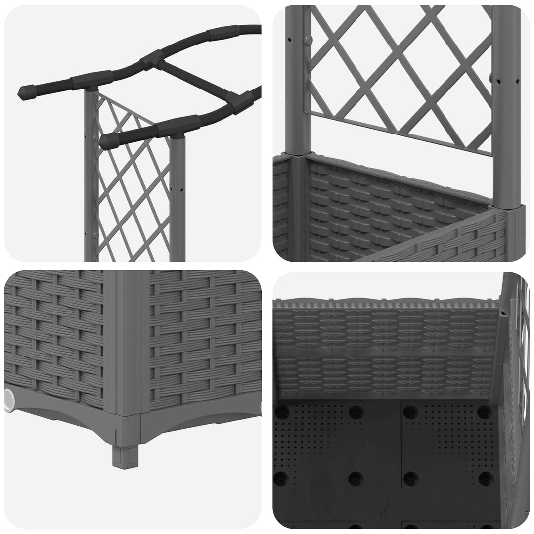 Hævet Bed med Trellis og Tag Lysegrå 204 x 40 x 141 cm PP