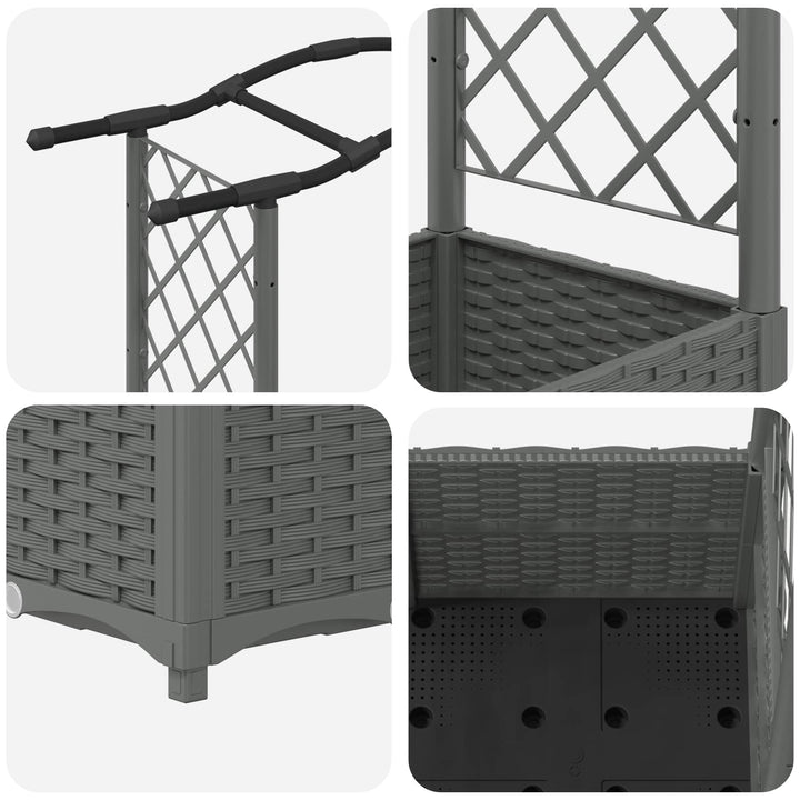 Hævet Bed med Trellis og Tag Lysegrå 204 x 40 x 141 cm PP