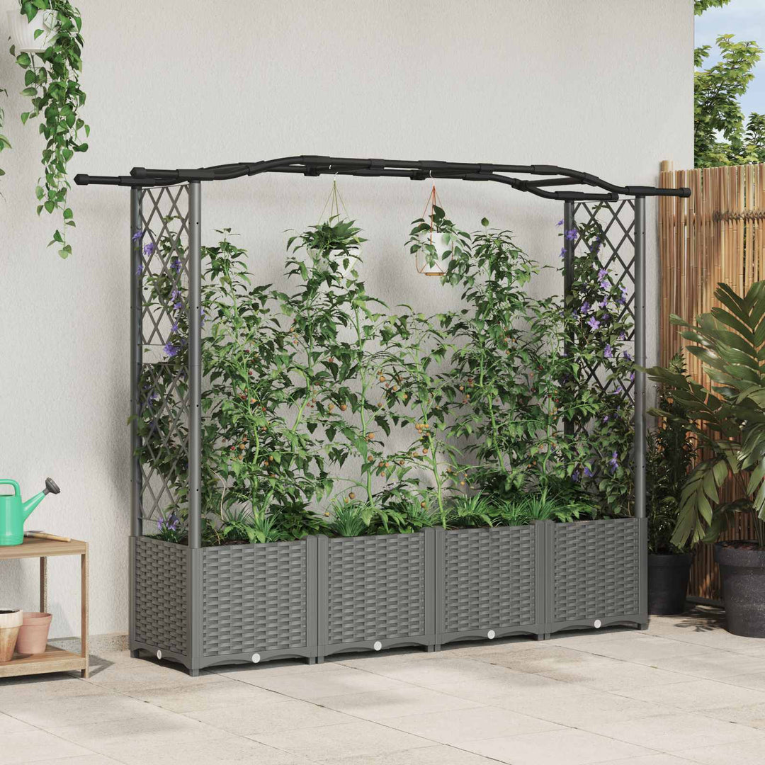 Hævet Bed med Trellis og Tag Lysegrå 204 x 40 x 141 cm PP