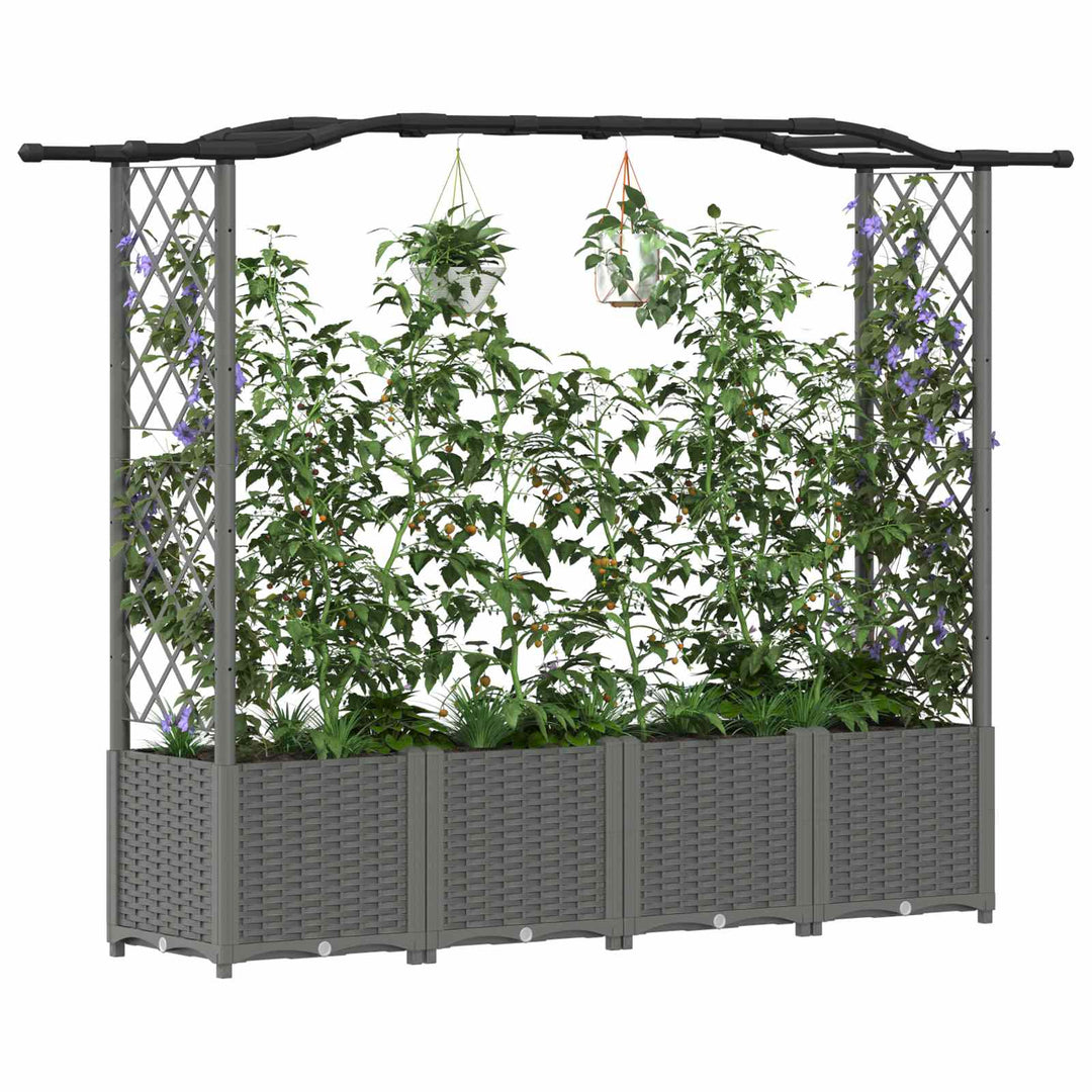 Hævet Bed med Trellis og Tag Lysegrå 204 x 40 x 141 cm PP