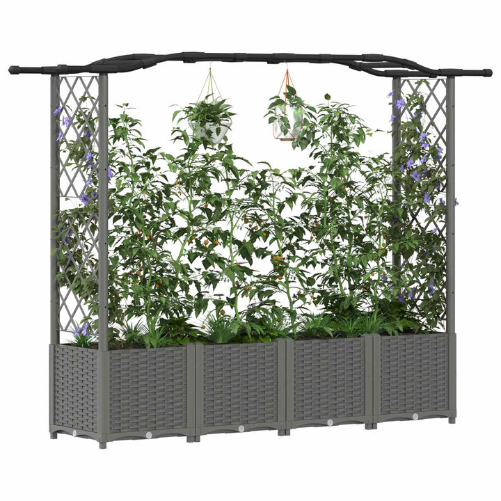 Hævet Bed med Trellis og Tag Lysegrå 204 x 40 x 141 cm PP