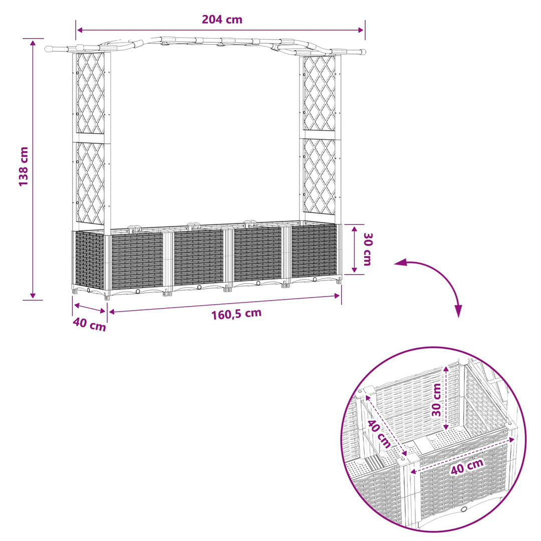 Hævet Bed med Trellis og Tag Lysegrå 204 x 40 x 141 cm PP