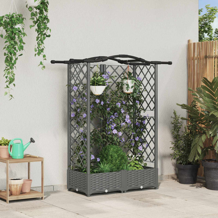 Hævet Bed med Trellis og Tag Lysegrå 124 x 40 x 123 cm PP
