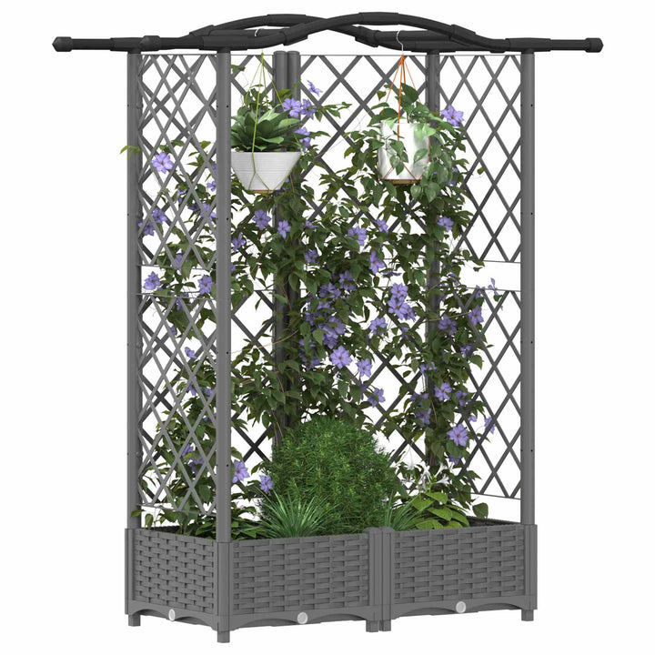Hævet Bed med Trellis og Tag Lysegrå 124 x 40 x 123 cm PP