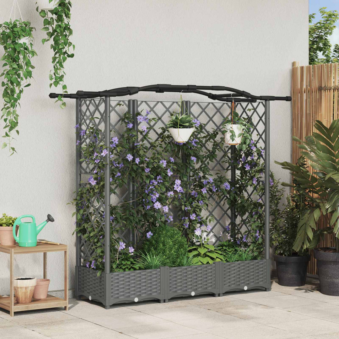 Hævet Bed med Trellis og Tag Lysegrå 163 x 40 x 123 cm PP
