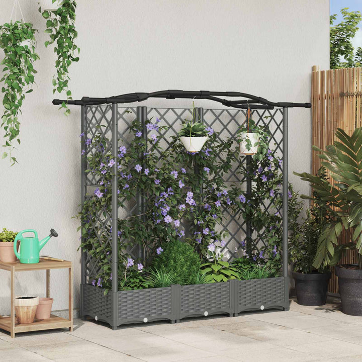 Hævet Bed med Trellis og Tag Lysegrå 163 x 40 x 123 cm PP
