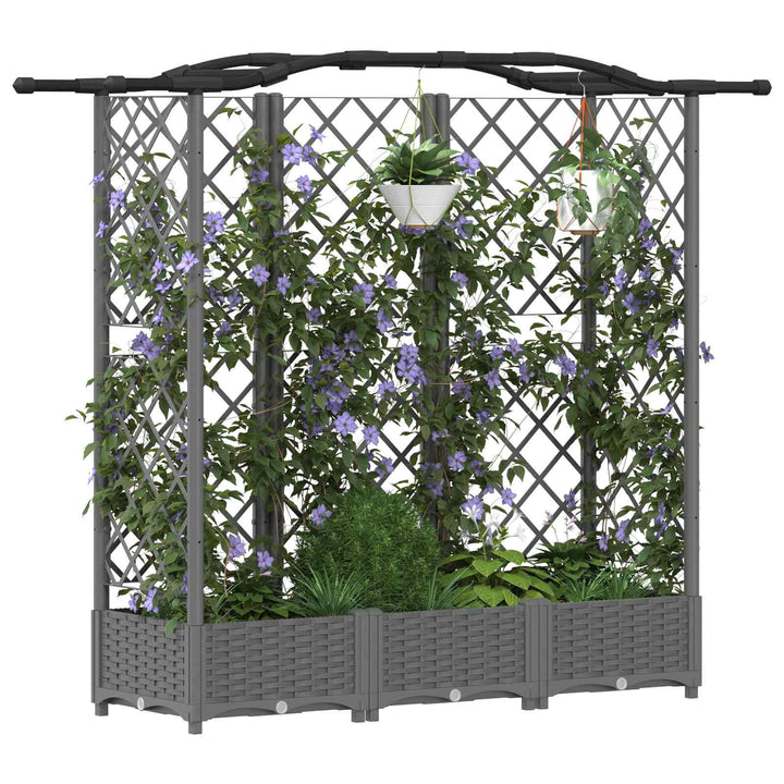 Hævet Bed med Trellis og Tag Lysegrå 163 x 40 x 123 cm PP