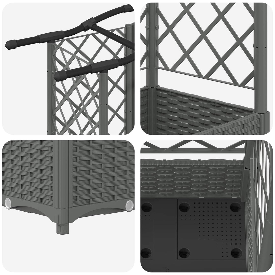 Hævet Bed med Trellis og Tag Lysegrå 203,5 x 40 x 123 cm PP